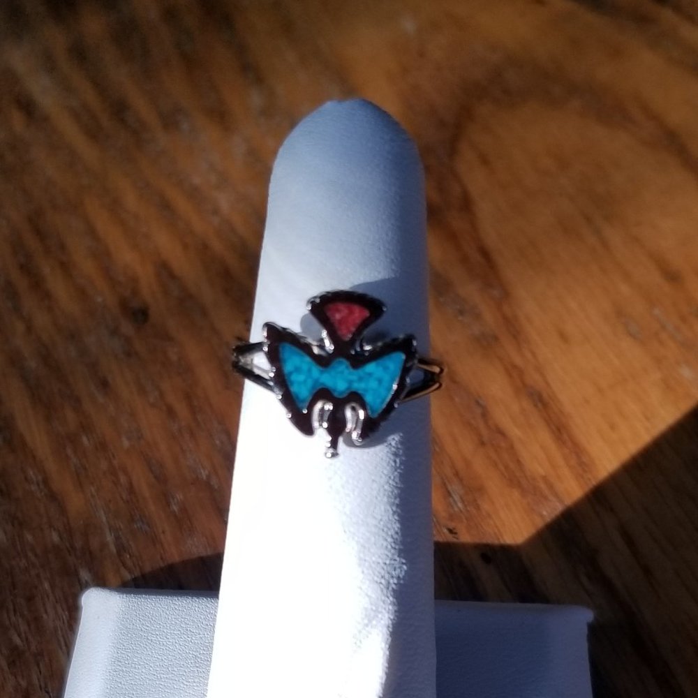 Vintage Silver Eagle Turquoise Ring - image 2